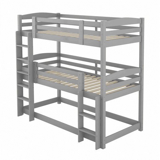 Beliche 90x200 cm - Cama tripla de madeira para crianças - Sem colchão - Cinza Beliche 90x200 cm - Cama tripla de madeira para crianças - Sem colchão - Cinza