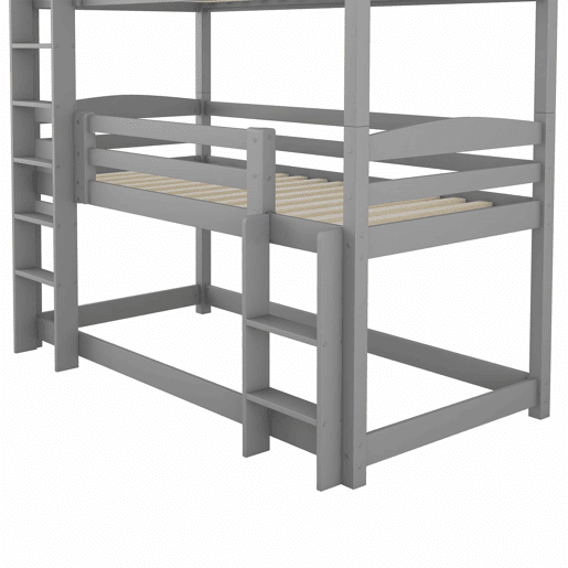Beliche 90x200 cm - Cama tripla de madeira para crianças - Sem colchão - Cinza Beliche 90x200 cm - Cama tripla de madeira para crianças - Sem colchão - Cinza