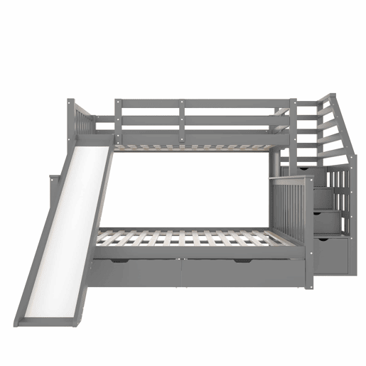 Cama beliche 90x200 - Com gavetas, arrumação e escorrega, multifuncional, cinzenta Cama beliche 90x200 - Com gavetas, arrumação e escorrega, multifuncional, cinzenta