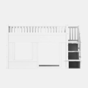 Cama infantil, beliche (90 x 200 cm), cama alta, multifuncional com armário com escada, espaço conversível na parte inferior, branca