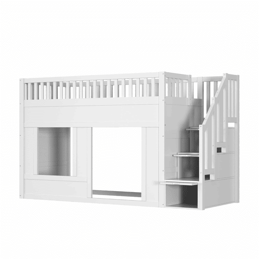 Cama infantil, beliche (90 x 200 cm), cama alta, multifuncional com armário com escada, espaço conversível na parte inferior, branca