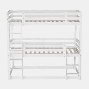 Beliche 90x200 cm - Cama tripla de madeira para crianças - Sem colchão - Branca