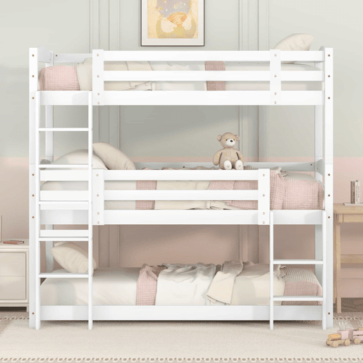 Beliche 90x200 cm - Cama tripla de madeira para crianças - Sem colchão - Branca