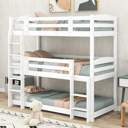 Beliche 90x200 cm - Cama tripla de madeira para crianças - Sem colchão - Branca