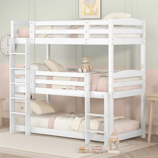 Beliche 90x200 cm - Cama tripla de madeira para crianças - Sem colchão - Branca