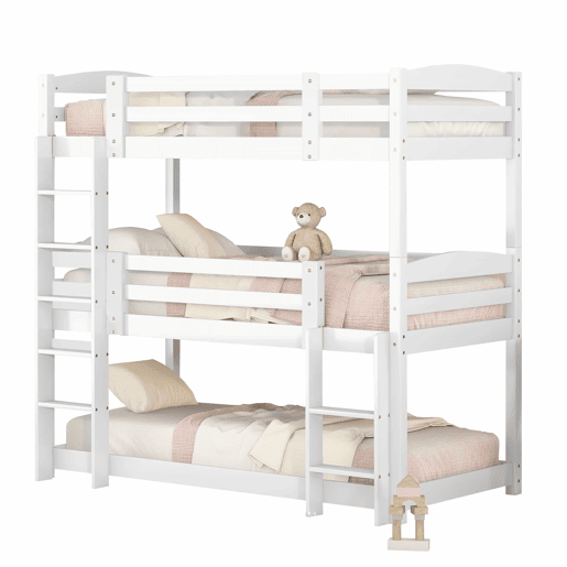 Beliche 90x200 cm - Cama tripla de madeira para crianças - Sem colchão - Branca