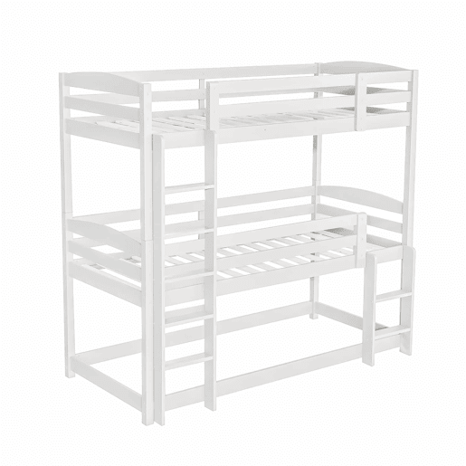 Beliche 90x200 cm - Cama tripla de madeira para crianças - Sem colchão - Branca