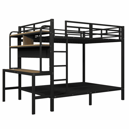 Cama alta 140x200 cm - Com secretária, LED, USB, grade de segurança, preta