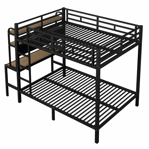 Cama alta 140x200 cm - Com secretária, LED, USB, grade de segurança, preta