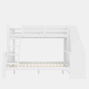 Beliche 90x200 cm + 140x200 cm - Com mesa, grande espaço de arrumação, grade alta, posição da escada opcional - Branco