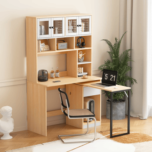 Secretária para computador 180 cm - Mesa de trabalho com prateleira e armário - Branco Natural Secretária para computador 180 cm - Mesa de trabalho com prateleira e armário - Branco Natural