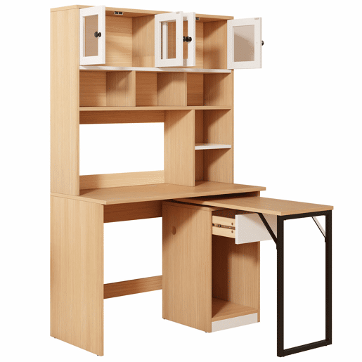 Secretária para computador 180 cm - Mesa de trabalho com prateleira e armário - Branco Natural Secretária para computador 180 cm - Mesa de trabalho com prateleira e armário - Branco Natural