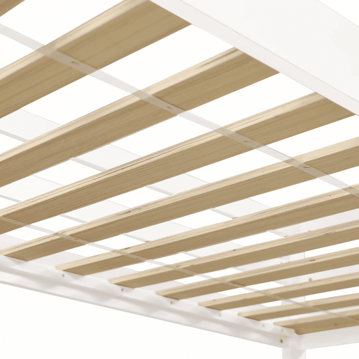 Beliche 90x200 - Cama de madeira com escada em ângulo, corrimão e porta, proteção contra quedas, espaço livre por baixo - Branco