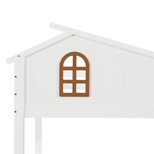 Beliche + cama individual 90x200 e 120x200 - Janelas decorativas, escada inclinada de 4 níveis, cama para crianças e adultos com escorregador, 2 gavetas, estrutura em madeira maciça - Branco