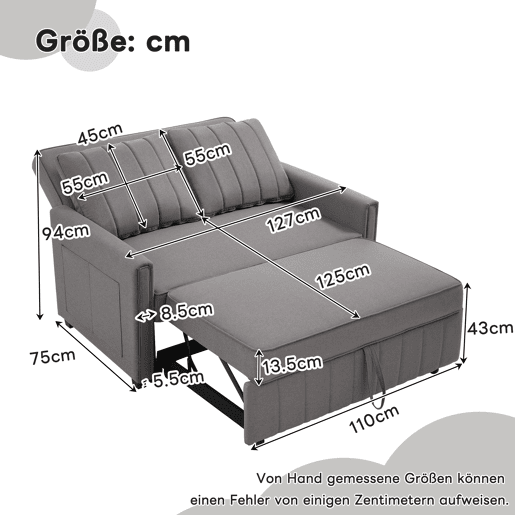 Sofá-cama de 2 lugares 180x127 cm - multifuncional, com encosto ajustável, ideal para espaços pequenos - Antique Gray Sofá-cama de 2 lugares 180x127 cm - multifuncional, com encosto ajustável, ideal para espaços pequenos - Antique Gray