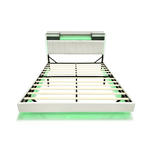 Cama em tecido de linho 140x200 cm - com tomada USB e estrado - Bege Cama em tecido de linho 140x200 cm - com tomada USB e estrado - Bege