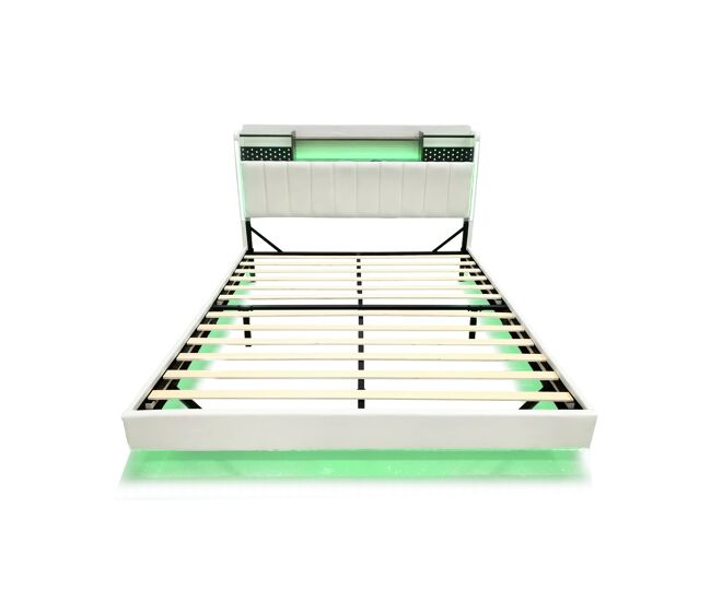 Cama de tela de lino 140x200 cm - con toma usb y somier - beige