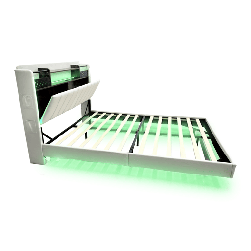 Cama em tecido de linho 140x200 cm - com tomada USB e estrado - Bege Cama em tecido de linho 140x200 cm - com tomada USB e estrado - Bege