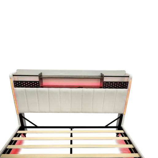 Cama em tecido de linho 140x200 cm - com tomada USB e estrado - Bege Cama em tecido de linho 140x200 cm - com tomada USB e estrado - Bege