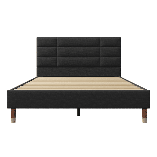 Cama de casal 140x200cm - Cama estofada em linho com estrado e cabeceira - Preto