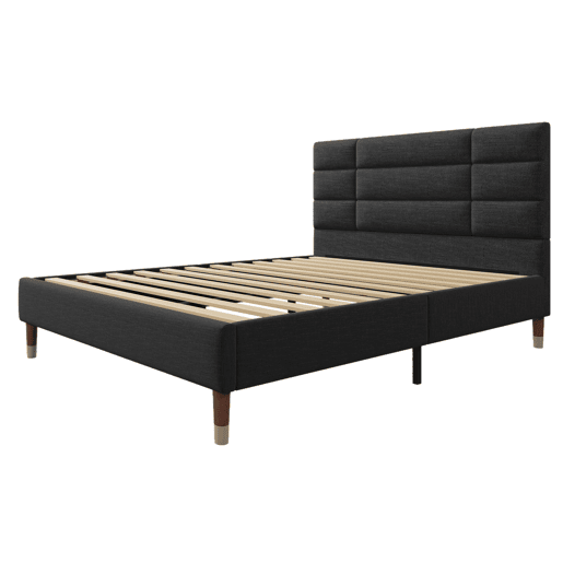 Cama de casal 140x200cm - Cama estofada em linho com estrado e cabeceira - Preto