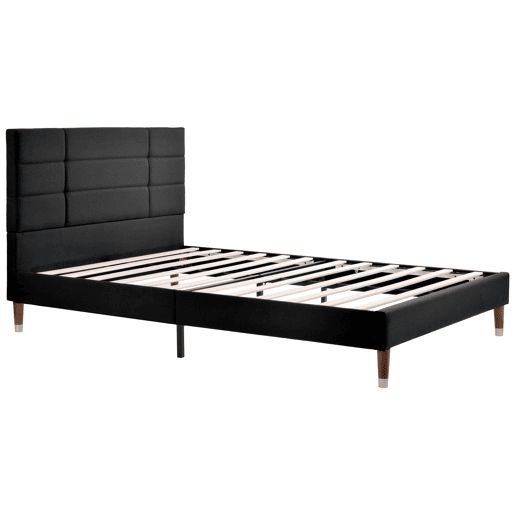 Cama de casal 140x200cm - Cama estofada em linho com estrado e cabeceira - Preto
