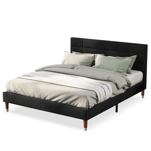 Cama de casal 140x200cm - Cama estofada em linho com estrado e cabeceira - Preto