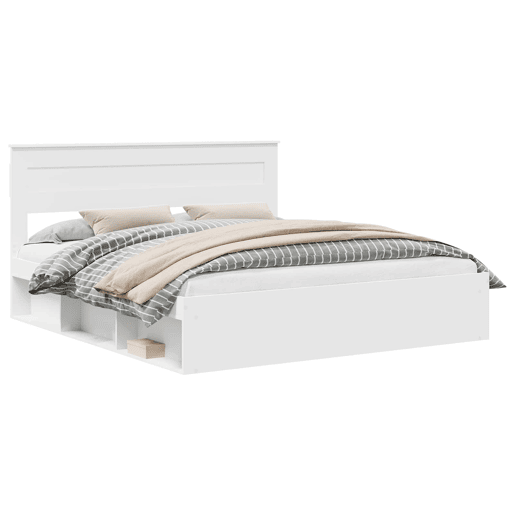 Estrutura de cama de casal com cabeceira king size - Branco 200 x 200 cm Estrutura de cama de casal com cabeceira king size - Branco 200 x 200 cm