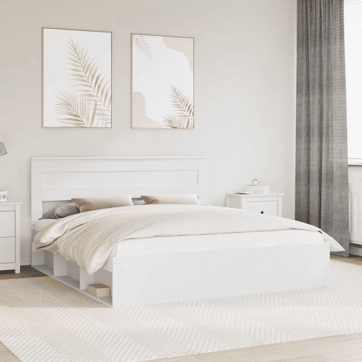 Estrutura de cama de casal com cabeceira king size - Branco 200 x 200 cm Estrutura de cama de casal com cabeceira king size - Branco 200 x 200 cm