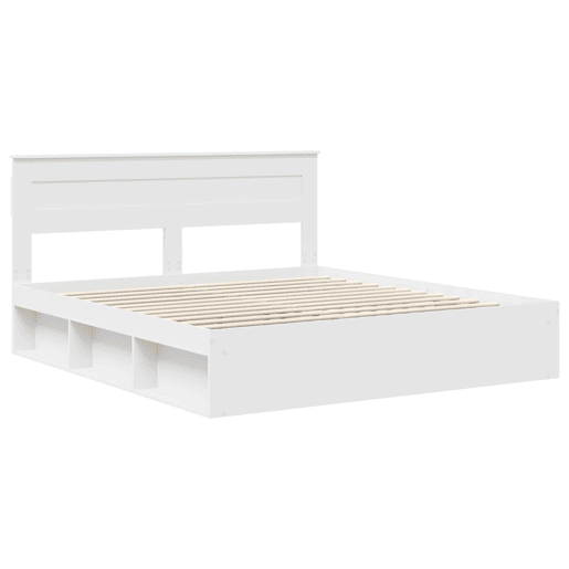 Estrutura de cama de casal com cabeceira king size - Branco 200 x 200 cm Estrutura de cama de casal com cabeceira king size - Branco 200 x 200 cm