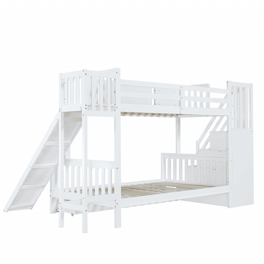 Beliche 90x200 cm - Com janela, escorregador, gavetas com rodinhas, escada com corrimão e 4 compartimentos - Branco