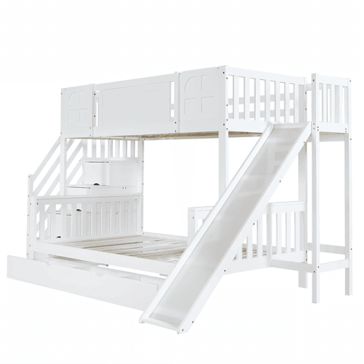 Beliche 90x200 cm - Com janela, escorregador, gavetas com rodinhas, escada com corrimão e 4 compartimentos - Branco