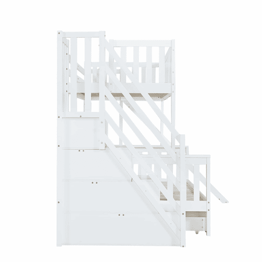 Beliche 90x200 cm - Com janela, escorregador, gavetas com rodinhas, escada com corrimão e 4 compartimentos - Branco