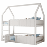 Beliche infantil 90x200 cm - Design em forma de casa com grades de segurança - Branco