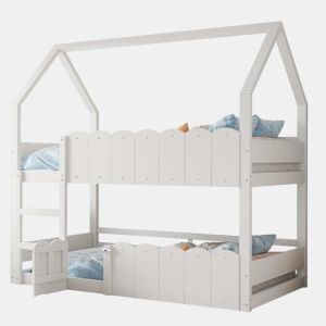 Beliche infantil 90x200 cm - Design em forma de casa com grades de segurança - Branco