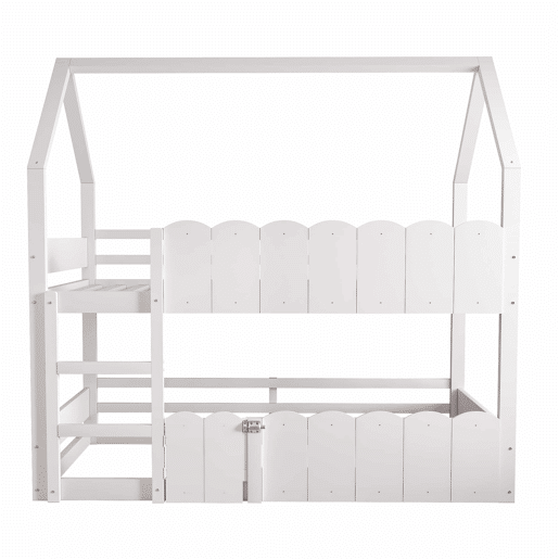 Beliche infantil 90x200 cm - Design em forma de casa com grades de segurança - Branco
