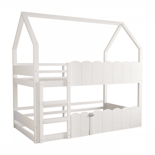 Beliche infantil 90x200 cm - Design em forma de casa com grades de segurança - Branco