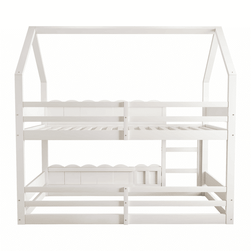 Beliche infantil 90x200 cm - Design em forma de casa com grades de segurança - Branco