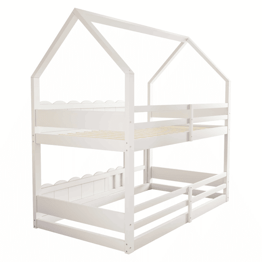 Beliche infantil 90x200 cm - Design em forma de casa com grades de segurança - Branco