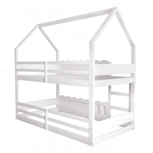 Beliche infantil 90x200 cm - Design em forma de casa com grades de segurança - Branco