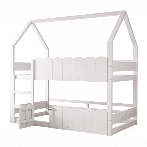 Beliche infantil 90x200 cm - Design em forma de casa com grades de segurança - Branco