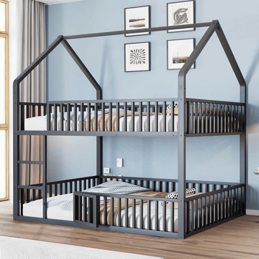 Beliche infantil 140x200 - Cama metálica com escada, design loft, com porta - Preta Beliche infantil 140x200 - Cama metálica com escada, design loft, com porta - Preta