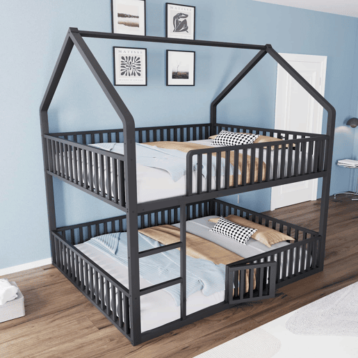 Beliche infantil 140x200 - Cama metálica com escada, design loft, com porta - Preta Beliche infantil 140x200 - Cama metálica com escada, design loft, com porta - Preta