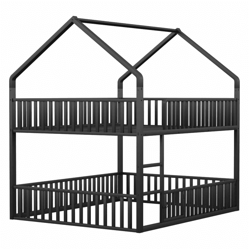 Beliche infantil 140x200 - Cama metálica com escada, design loft, com porta - Preta Beliche infantil 140x200 - Cama metálica com escada, design loft, com porta - Preta