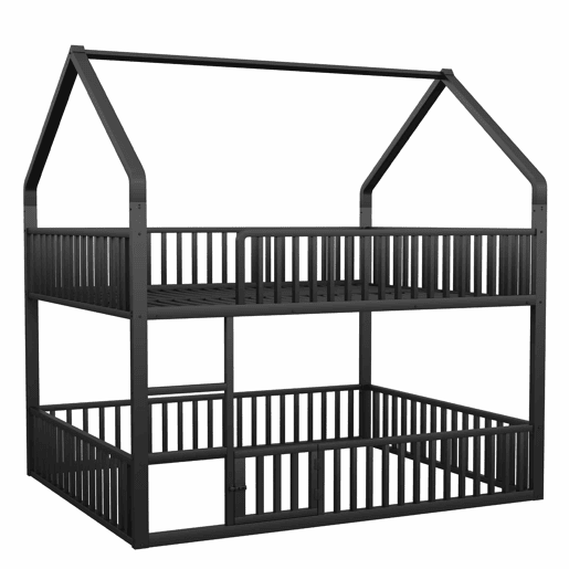 Beliche infantil 140x200 - Cama metálica com escada, design loft, com porta - Preta Beliche infantil 140x200 - Cama metálica com escada, design loft, com porta - Preta