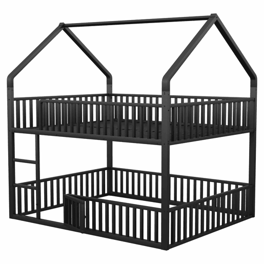 Beliche infantil 140x200 - Cama metálica com escada, design loft, com porta - Preta Beliche infantil 140x200 - Cama metálica com escada, design loft, com porta - Preta