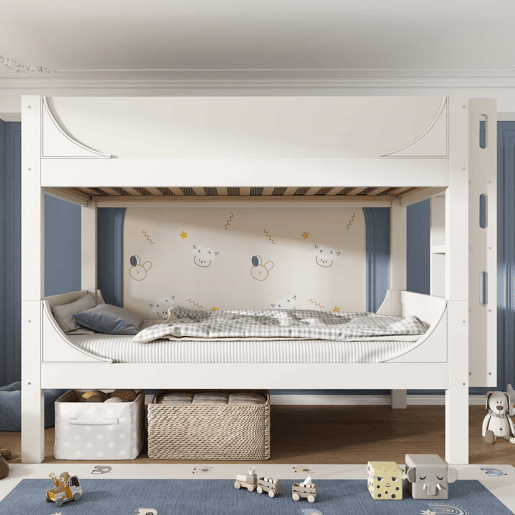 Cama beliche separável 90x200 cm - Escada flexível, design tipo trenó, branco