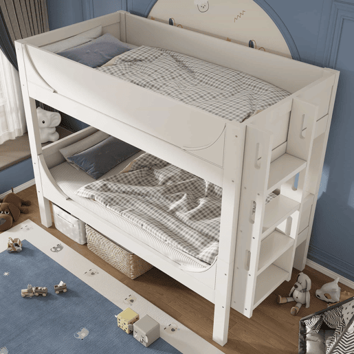 Cama beliche separável 90x200 cm - Escada flexível, design tipo trenó, branco
