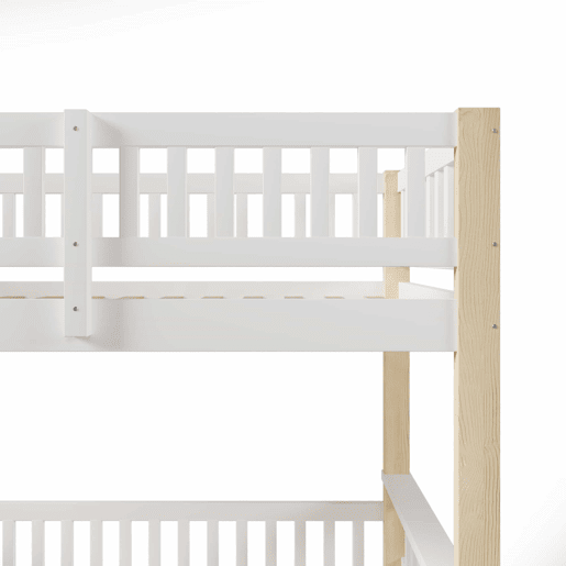 Beliche, 90x200cm+140x200cm - Escada, Corrimão, Estilo simples - Branco + Natural
