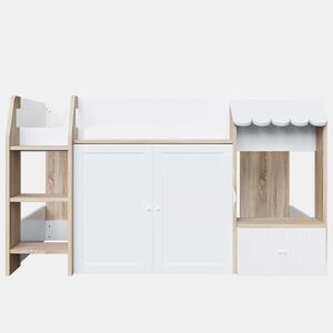Cama infantil 90x200 - Com espaço de arrumação, escada de trepar, cama alta em madeira maciça - Cor madeira e branco